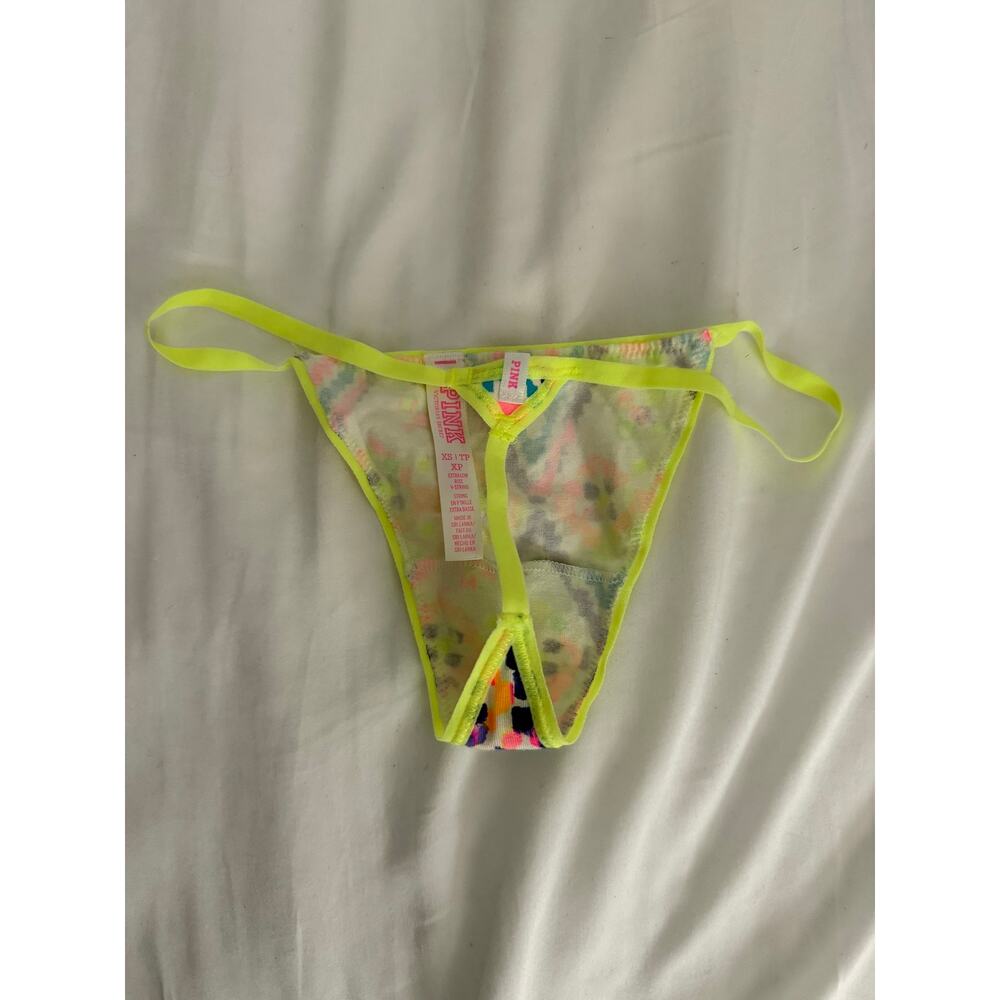 NWOT VS PINK Neon Trim String Thong Tribal Print XS Vintage 2013